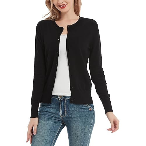 Women's Crew Neck Button Down Long Sleeve Cardigan Sweater