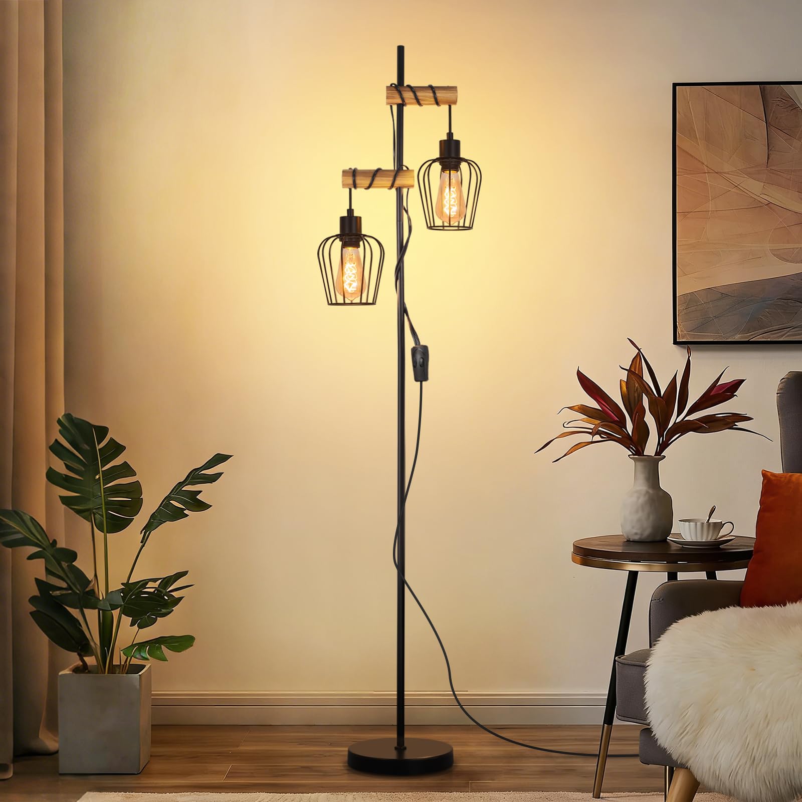 Lampadaire Vintage Industriel Bois et Métal pour Salon Chambre