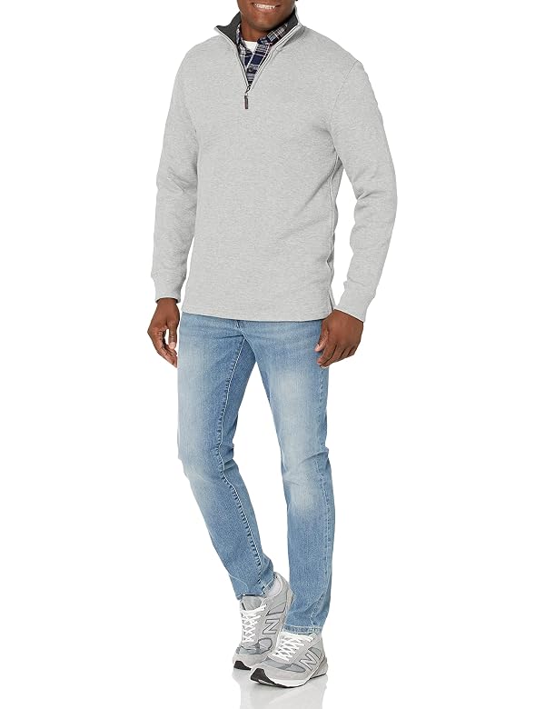 Amazon Essentials Men's Quarter-Zip French Rib Mock Neck Sweater, Casual Wear, Light Grey Heather, XX-Large by Amazon Essentials - Image 4