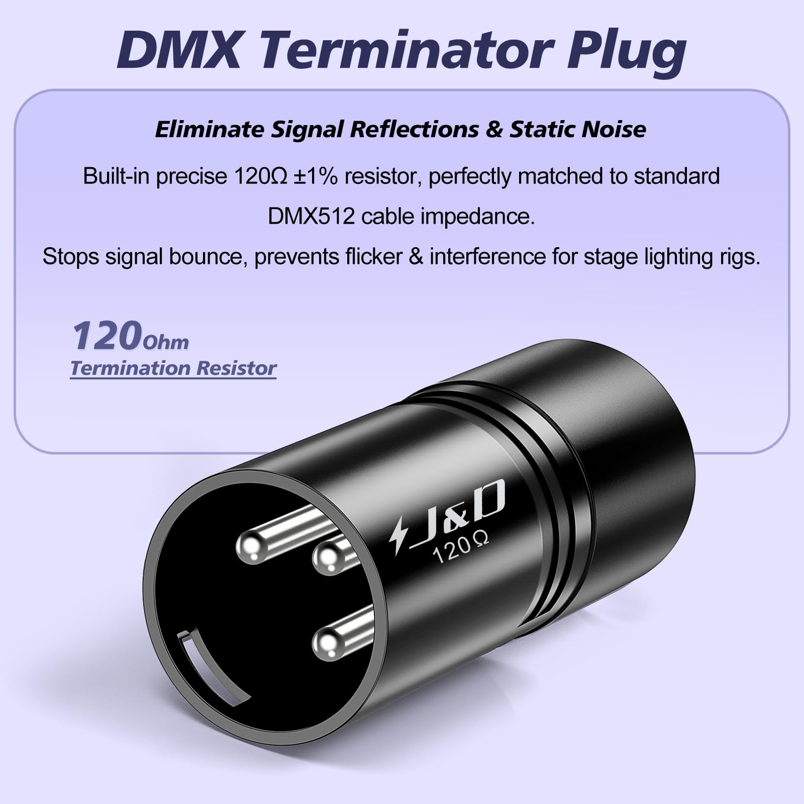 J&D Terminator DMX 3-Pin Zestaw 4 Sztuki, Rezystor XLR Męski 120 Ohm, Wtyczka Końcowa DMX512 do Świateł PAR DJ, Ruchome Głowy, Kontrolerów Oświetlenia i Systemów Audio XLR, Czarny