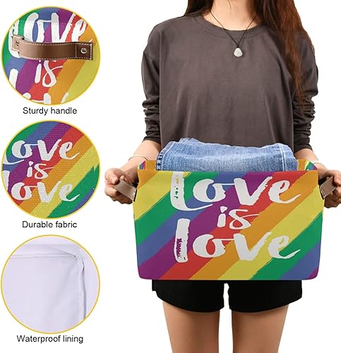 Miniatura 8 de AUUXVA Cesta de almacenamiento Love is LGBT Pride, caja de almacenamiento de lona duradera plegable para juguetes, cesta organizadora con asas para