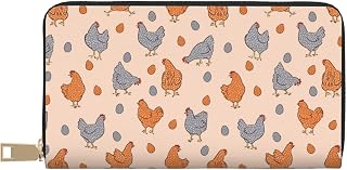 Leather Thin Slim Wallets for Women Men - Rustic Cute Chicken Eggs Clutch Wallet for Women Men with Zipper