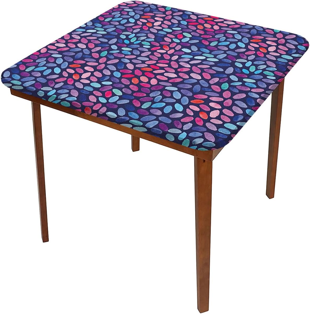 Grunge Table Cover Square, Watercolor Spots Oval Shapes Washable Spill Proof Table Cover, Fits 36x36 inch Table, for Restaurants Picnic Patio Party Table Decor, Violet Blue Multicolor