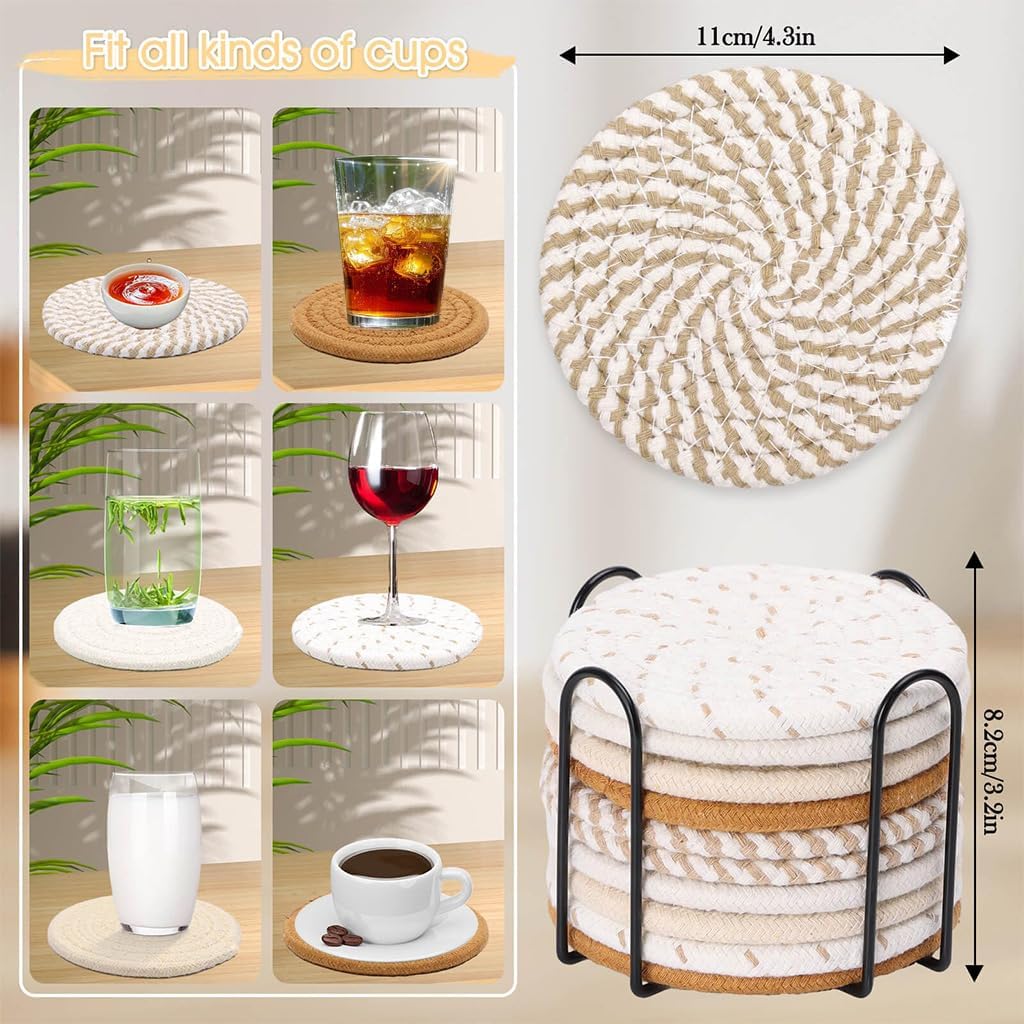 8 peças de porta-copos para bebidas, porta-copos absorventes de 4 cores com suporte, conjunto de porta-copos de algodão resistente ao calor para decoração de casa, proteção de mesa, adequado para 8 peças de porta-copos para bebidas, porta-copos absorventes de 4 cores com suporte, conjunto de porta-copos de algodão resistente ao calor para decoração de casa, proteção de mesa, adequado para