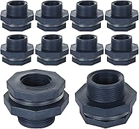 Vista 1 de 10 unidades de montaje de mamparo de PVC de 1 pulgada, conector de tanque de agua de doble rosca para barriles de lluvia, acuarios, tanques de agua