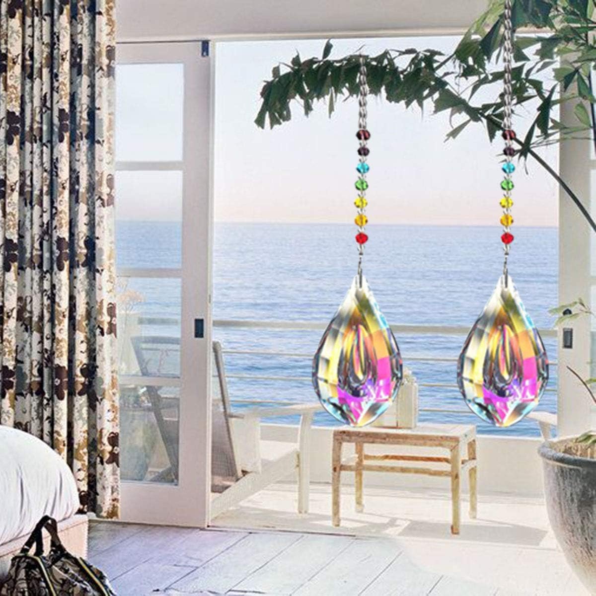 Nice Dream Crystal Suncatcher for Windows, Light Hanging Prism Crystal Ball Decoration, Sun Catcher with Rainbow Chakra Bead 76mm