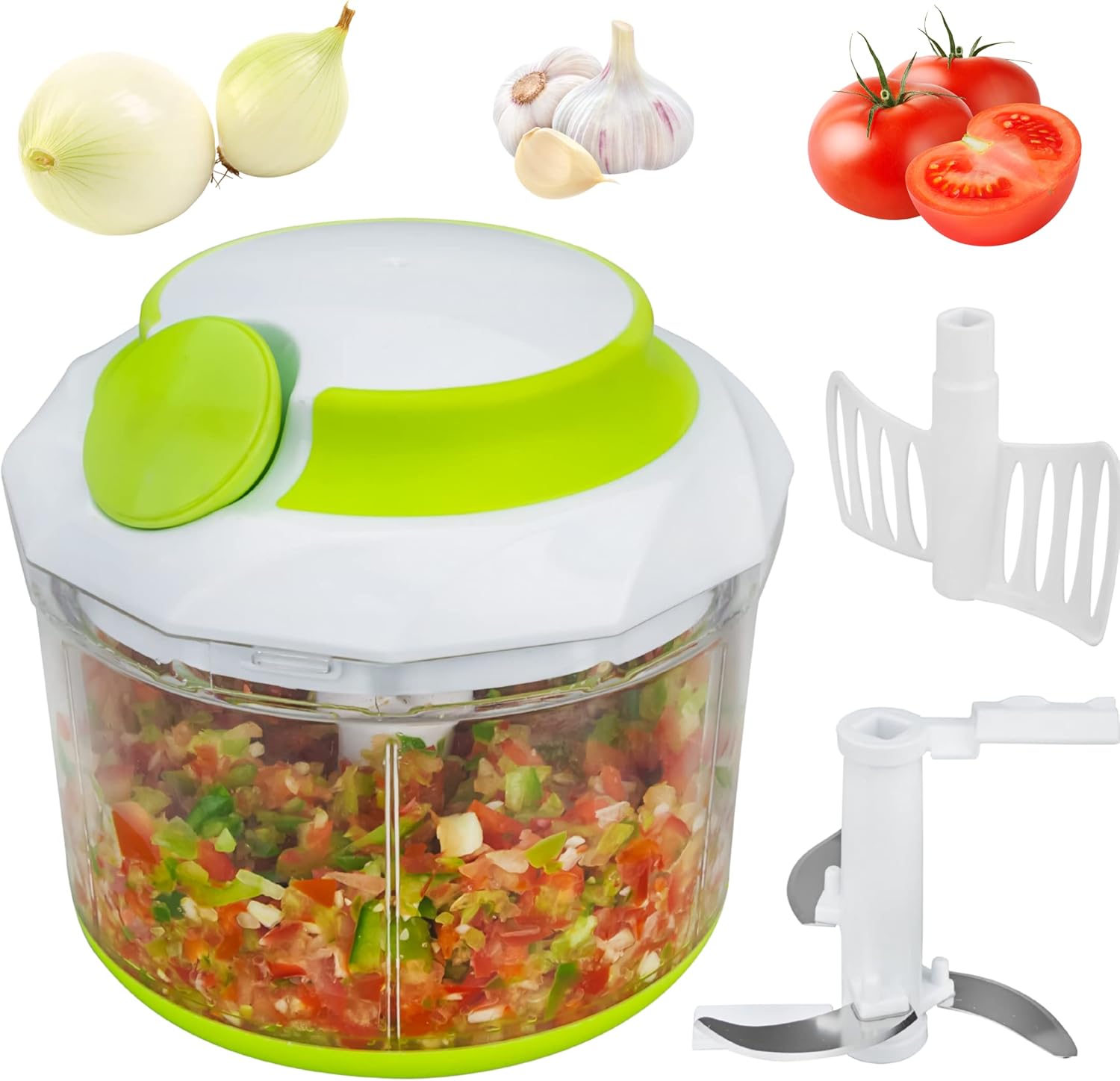 Brieftons QuickPull Food Chopper Powerful Manual Handheld Chopper/Mixer/Blender, 950 ml, with 3