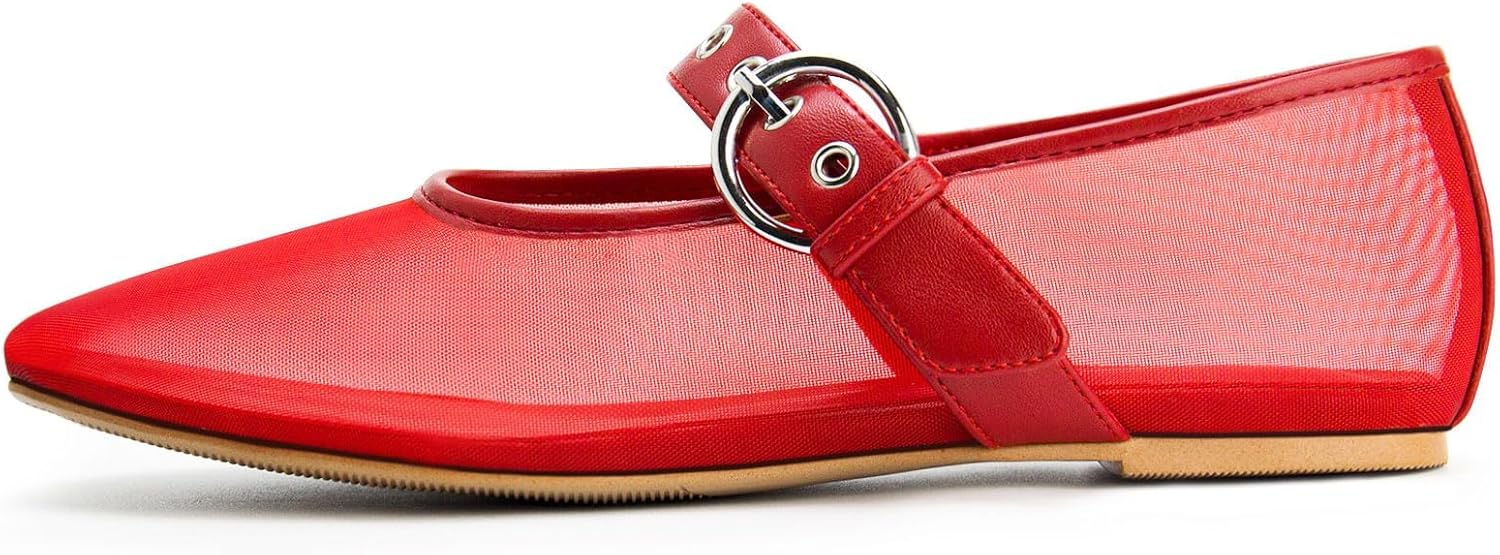 Leopard Mesh Flats for Women Round Toe Mary Jane Ballet Flats Buckle Strap Slip On Casual Breathable Ballerina Shoes - Image 8