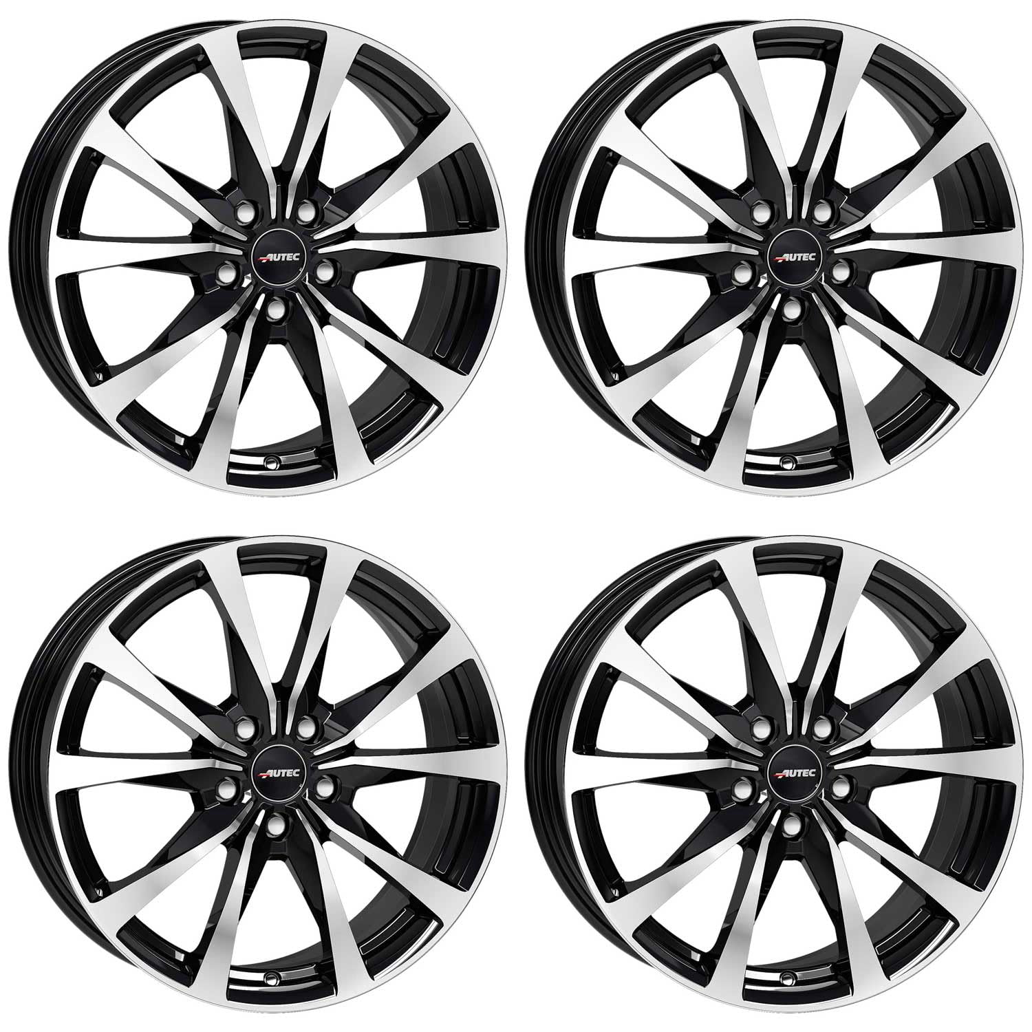 4x AUTEC Felgen Alufelgen BRIXEN 6.5x16 ET40 5x100 Schwarz poliert kompatibel mit Skoda Kamiq Fabia Scala