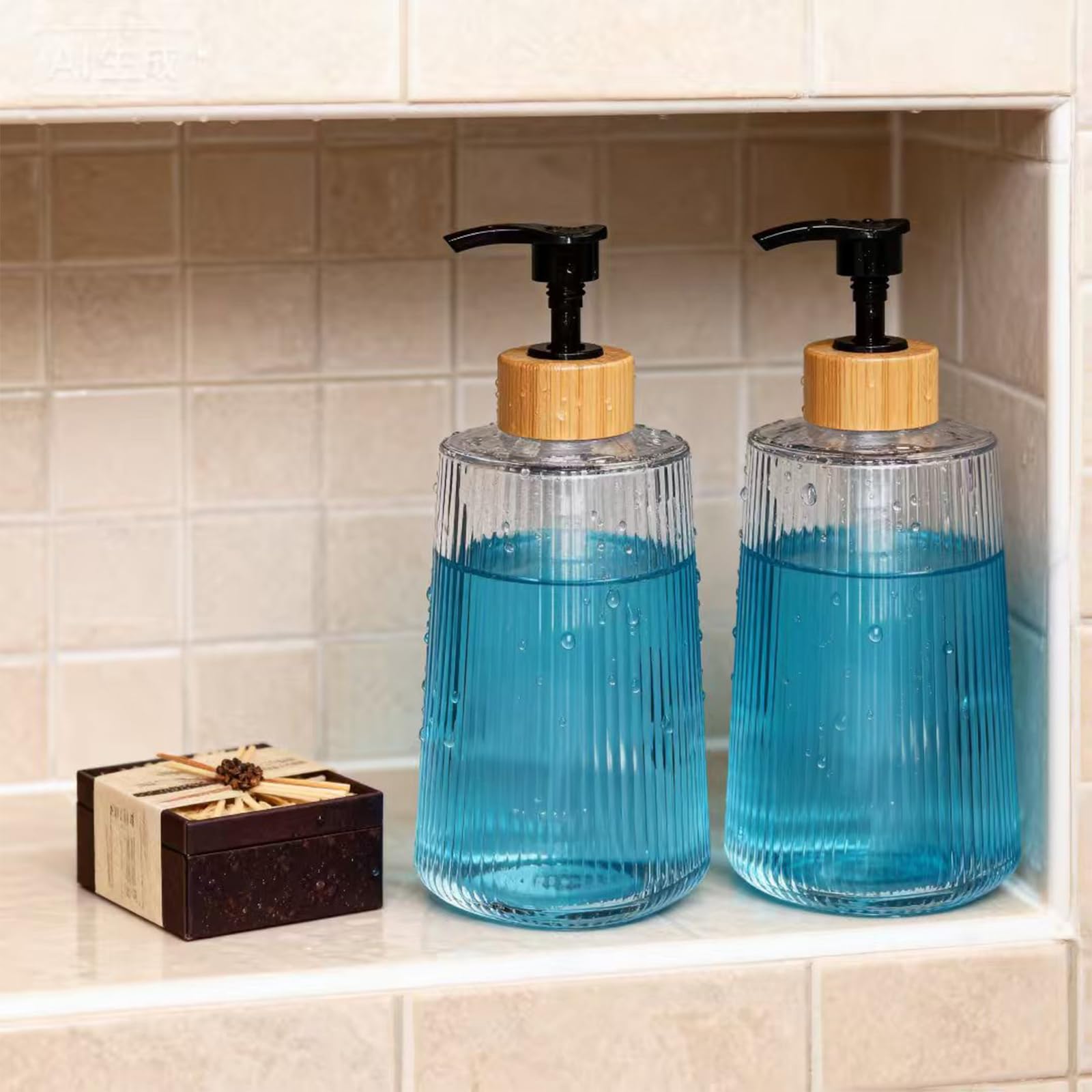 Dispenser di sapone in vetro, dispenser di sapone per le mani in vetro ispessito per bagno, cucina, bottiglie di liquido per lavare i piatti, bottiglie di shampoo e balsamo, stile moderno in stile