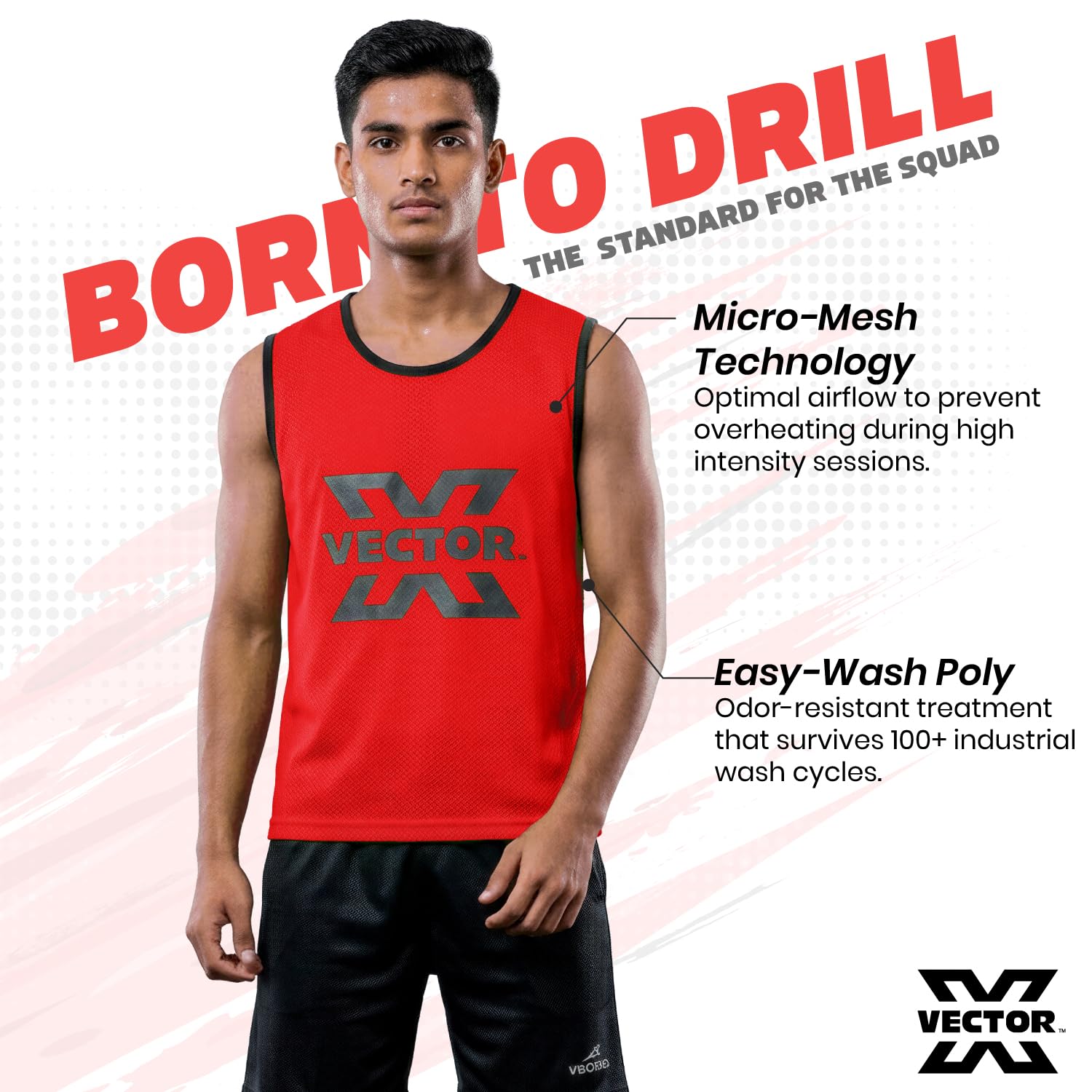 Vector X Training Bibs for Football Soccer Basketball Volleyball for Track and Field Play (M, RED, 3) 3