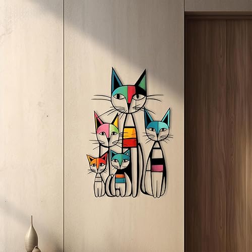 Gcdaxour Decoración artística de pared de metal y hierro para decoración de pared para amantes de los gatos, colorido y único, retro de mediados de