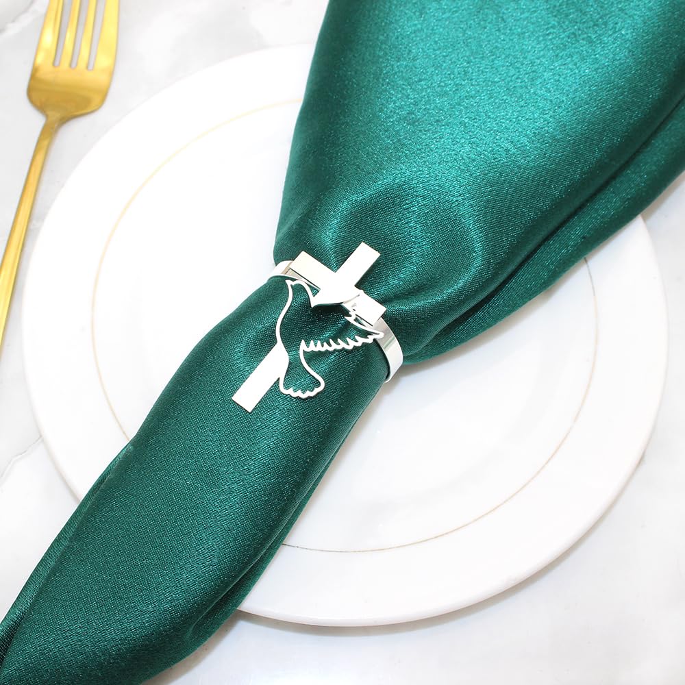 20 szt. Pokojowe gołębie krzyżowe pierścienie na serwetki na ślub, baby shower, pierwszą komunię świętą religijny chrześcijański chrzest dekoracja stołu (HWH137-złoty, 20 szt.)