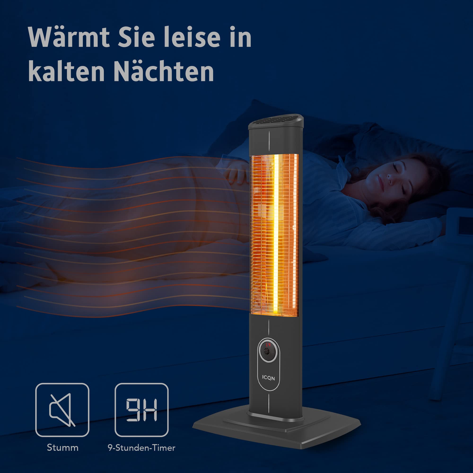 ICQN Stufa a infrarossi con telecomando, da 2500 watt, riscaldamento per interni ed esterni, stufa a terra con grado di protezione IP20 e display digitale (Standard 2300W)