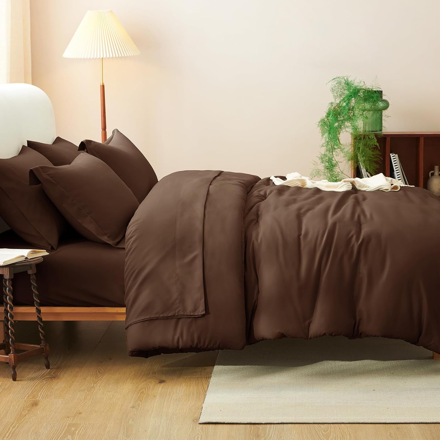 CozyLux Queen Comforter Set Brown, 7 Pieces Bed in a Bag Queen Size Comforter Set with Sheets, Bedding Sets with Down Alternative Comforter, Fitted Sheets, Flat Sheets, Pillow Shams and Pillowcases - Image 8