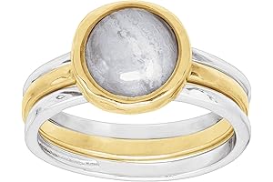 Two Tone Stacking Rings with Sterling Silver and Blue Lace Agate