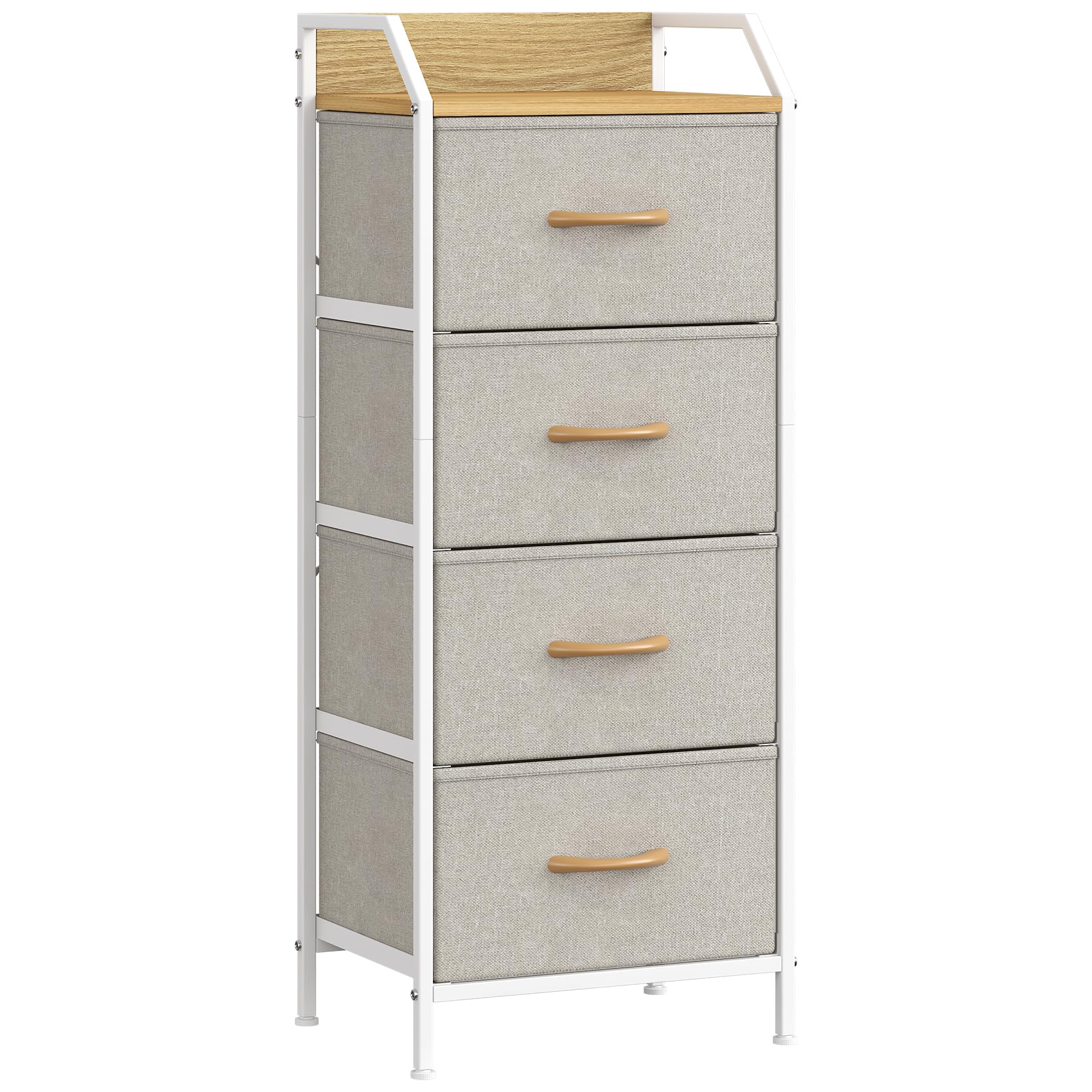 Feonase 4-Drawer Chest of Drawers with Metal Frame & Top Back Panel – Modern Fabric Storage Cabinet for Bedroom, Living Room, Small Spaces (43x30x97cm, Khaki)