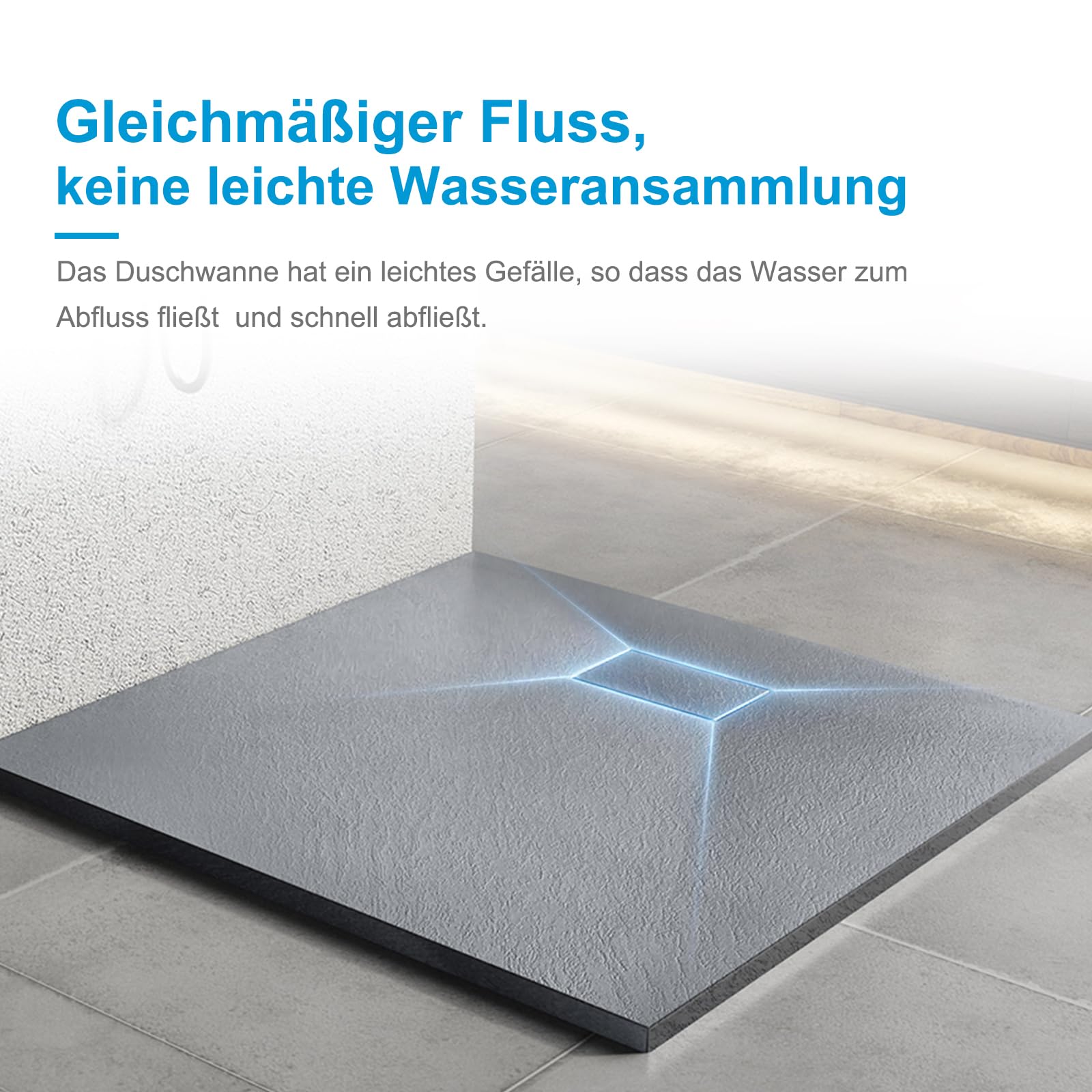 Heilmetz SMC Duschwanne 90 x 90 cm Grau, flach 2,6 cm inkl. Ablaufgarnitur | Pflegeleichte SMC Duschwanne mit rutschhemmender Steinoptik, 2,6 cm Höhe und 90 mm Ablauföffnung für flexible Montage