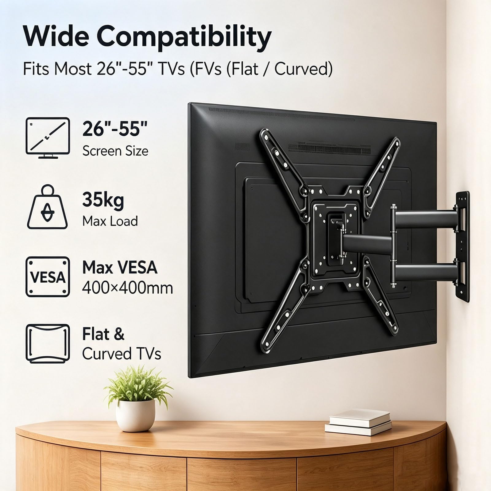 Supporto da Parete Orientabile per TV da 26 a 55 Pollici, Max 35 Kg