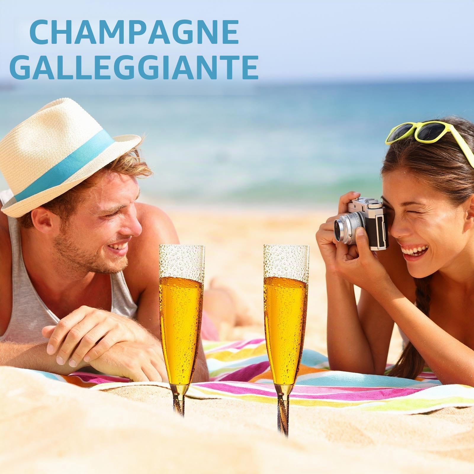 Flute da champagne galleggianti, set di 6 eleganti calici da champagne in acrilico, calici senza base, bicchieri galleggianti per la piscina, perfetti per feste ed eventi sociali (colore nero)