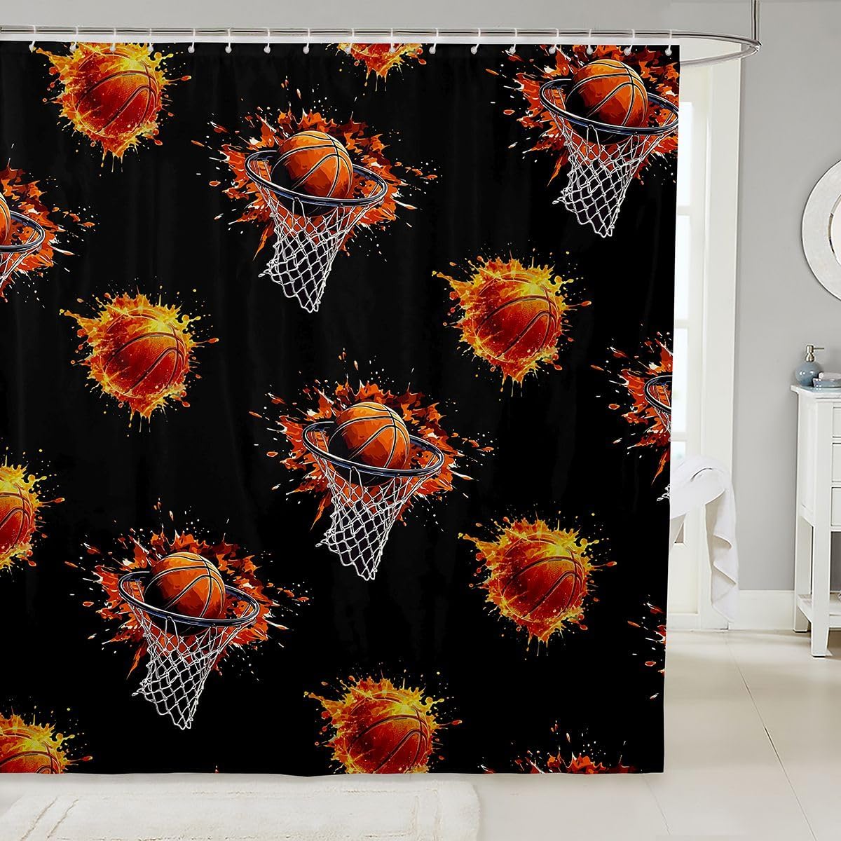 Feelyou Basketball Shower Curtain for Bathroom Decor Gaming Sports Bath Curtain Ball Games Bathroom Accessories Gift for Basketball Lover Waterproof Polyester Fabric for Stalls Bathtubs 72"x72"