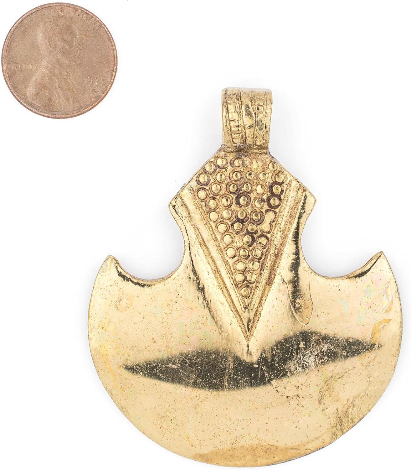 TheBeadChest Brass Half Moon Tuareg Shield Pendant 63x51mm Morocco African Large Hole Handmade