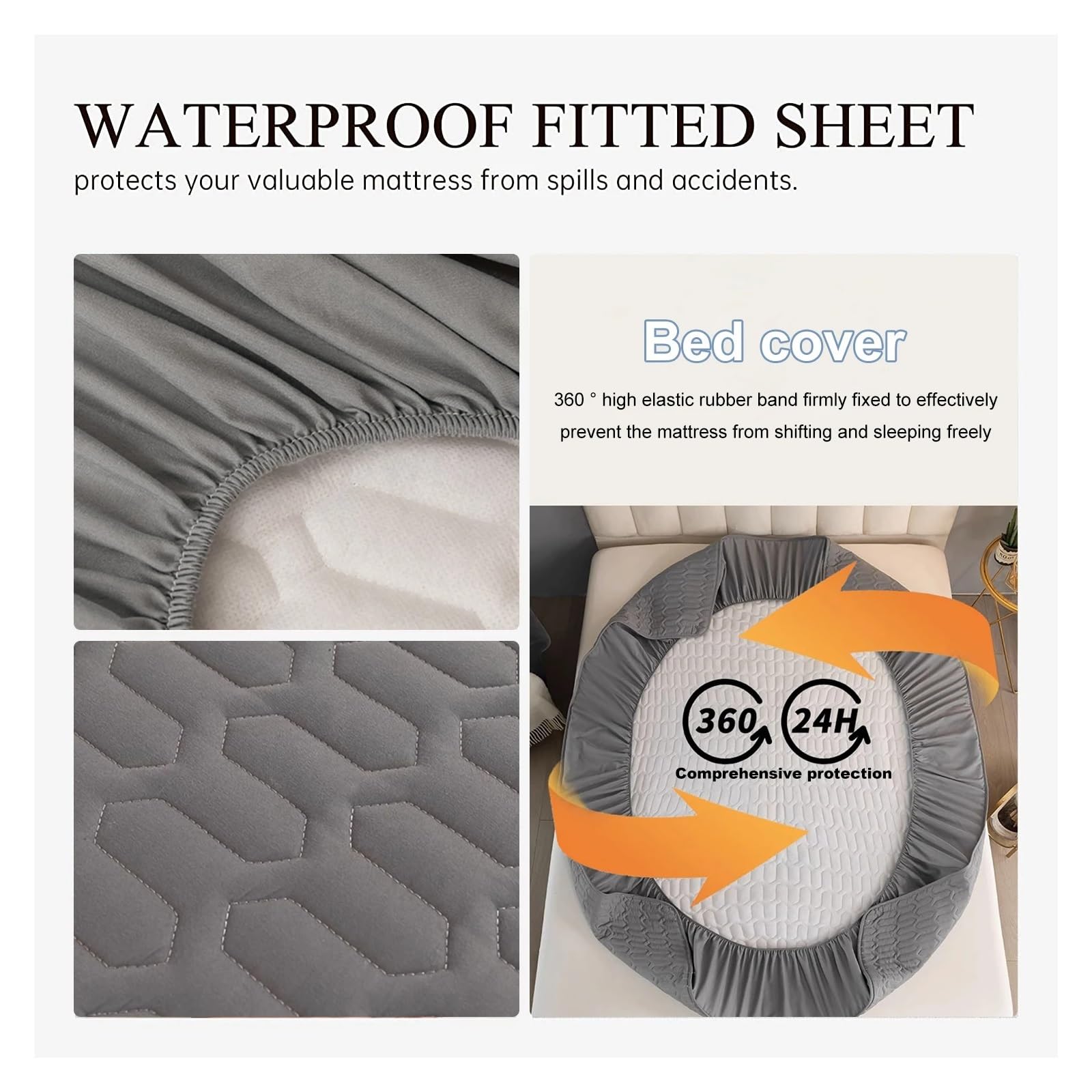 Sobrecolchón Acolchado de Microfibra Funda de colchón gruesa impermeable, colchoneta acolchada de látex, fundas de cama, almohadilla protectora de sábana ajustada respetuosa con la piel(Grey,160x200x3