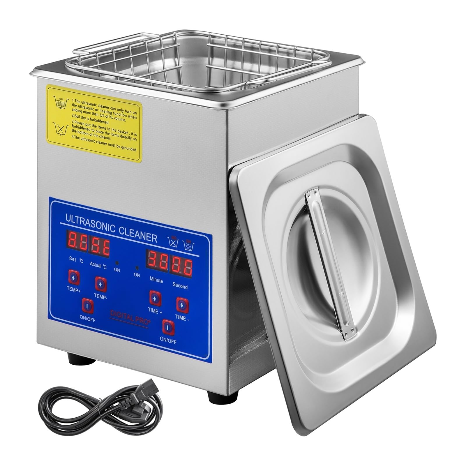 Limpiador ultrasónico de Acero Inoxidable de 2 l con Temporizador y Calentador Digital for Limpieza de Joyas en el hogar.
