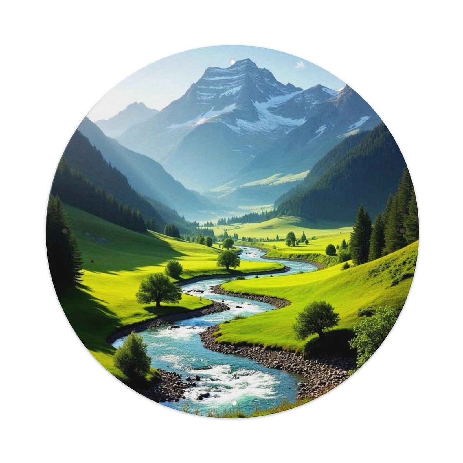Jdyansheng Vintage Mountain Valley River Landscape Print Tin Sign Metal Poster Metal Signs For Home Man Cave Bar Cafe Kitchen Laundry Room Wall Decorations 8X8 Inches