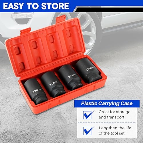 Miniatura 5 de DASBET Juego de dados de impacto profundo de 1/2 pulgada, 4 piezas, juego de llaves de impacto de eje profundo de alta resistencia, 12 puntos,