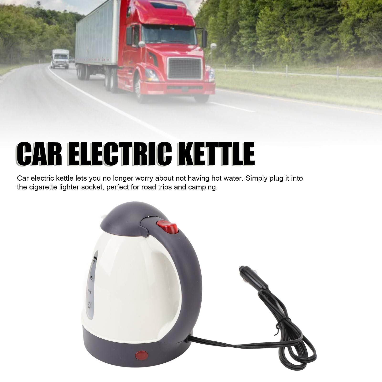 Aramox Bouilloire électrique Portative de Voiture, Chauffe-eau de Voyage d'arrêt Automatique d'acier Inoxydable 1L pour le café de thé sur les Voyages en Voiture et le Camping (12V)