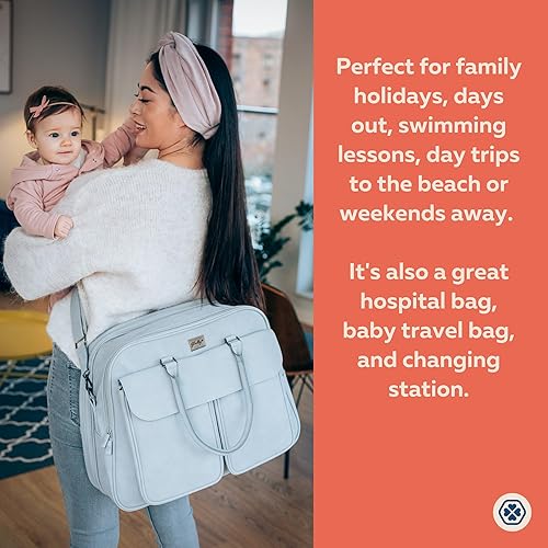 Miniatura 5 de Bolsa de pañales plegable compacta y cuna de viaje resistente al agua con correa de fijación para cochecito, Gris susurro, Mochilas de viaje