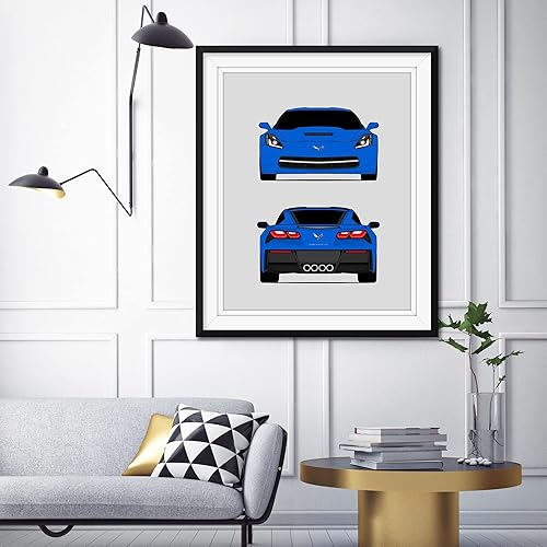 Miniatura 4 de Chevy Corvette C7 Z51 Stingray (2014-2019) (Front and Rear) 7th Generation Inspired Poster Print Wall Art Decor Handmade (Unframed)
