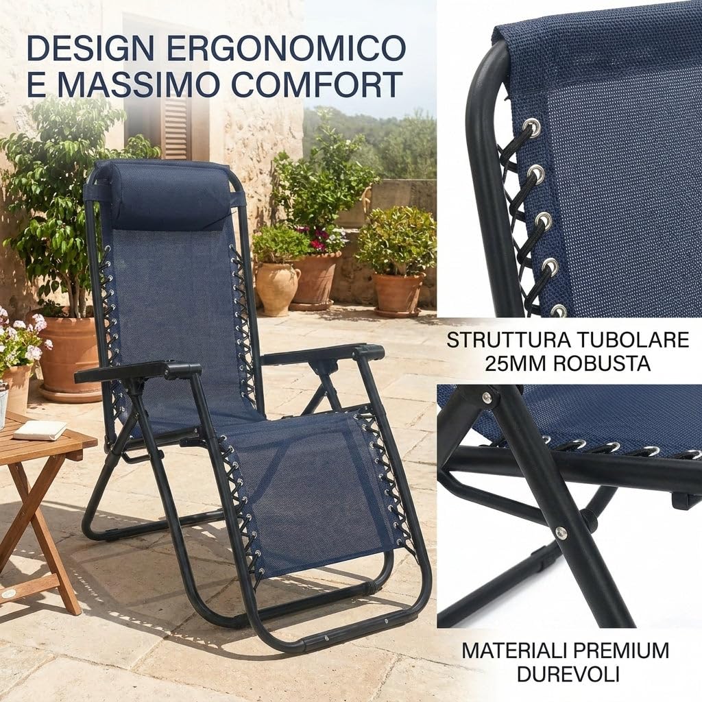 HEMAX Sdraio Zero Gravity Lettino Prendisole Regolabile Sedia – grigio