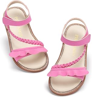 PHIRAMIN Toddler Girl Sandals - Flower Girl Dress Shoes Open Toe Little Kid Flats