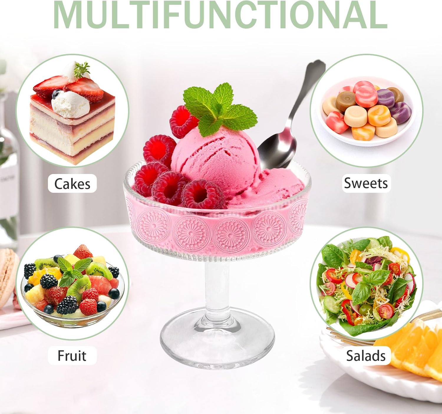 6 Pieces Clear Trifle Bowl with Pedestal, 6.68 OZ (190 ML) Small Glass Dessert Bowls Footed Serving Modern Design, Crystal Trifle Dish Stand Centerpiece for Ice Cream Salad Fruit Cakes Party