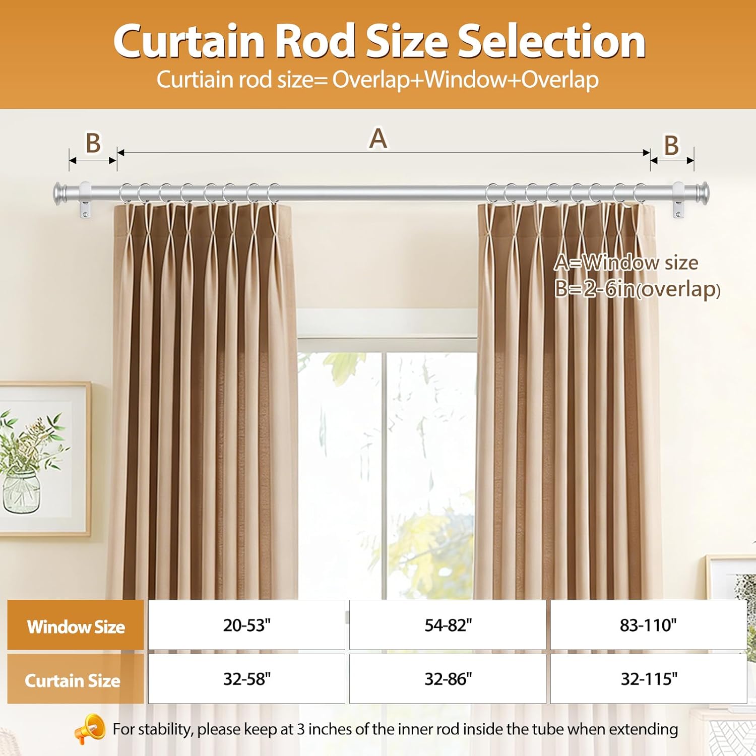 TONIAL 2 Pack Curtain Rods for Windows 48 to 84 Inch, Telescoping Splicing 3/4 Inch Single Rods for Windows Decorative Drapery Rod 32 to 86 with Small Finial, Silver