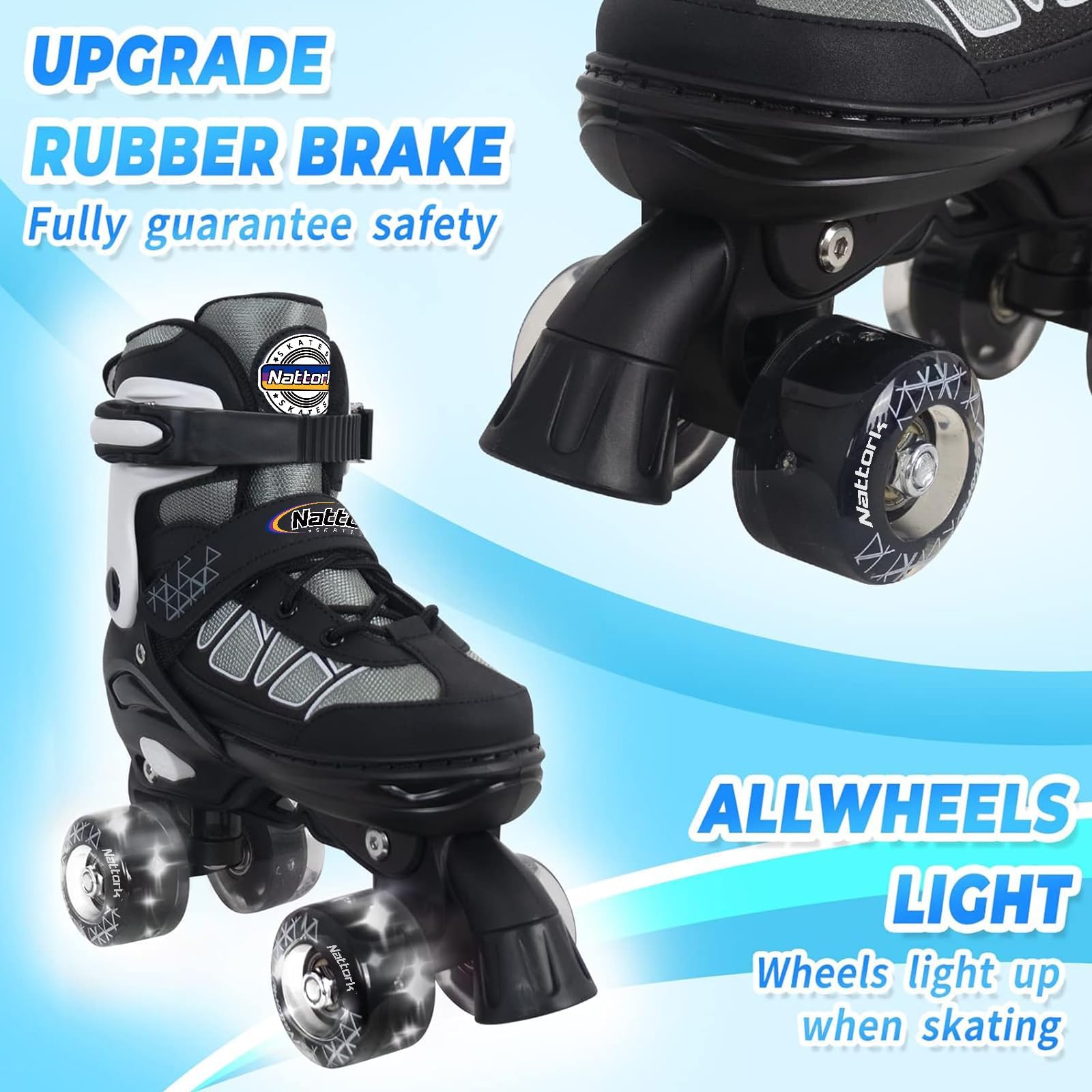Nattork Patins à roulettes pour enfants, filles, garçons et débutants, 4 tailles, réglables avec roues lumineuses pour enfants et débutants, pour l'extérieur et l'intérieur