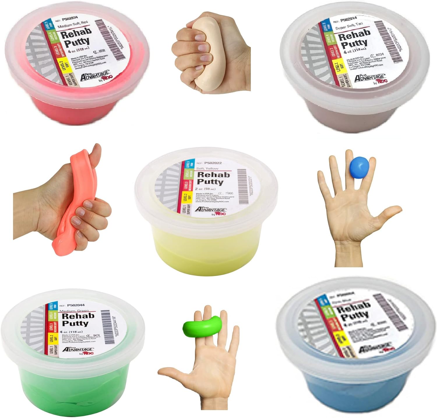5Pcs Assorted Therapy Putty for Hand Exercise Rehab Increase Motor Skills and Finger Strength Stretchy Non-Sticky Slime 2oz/Each