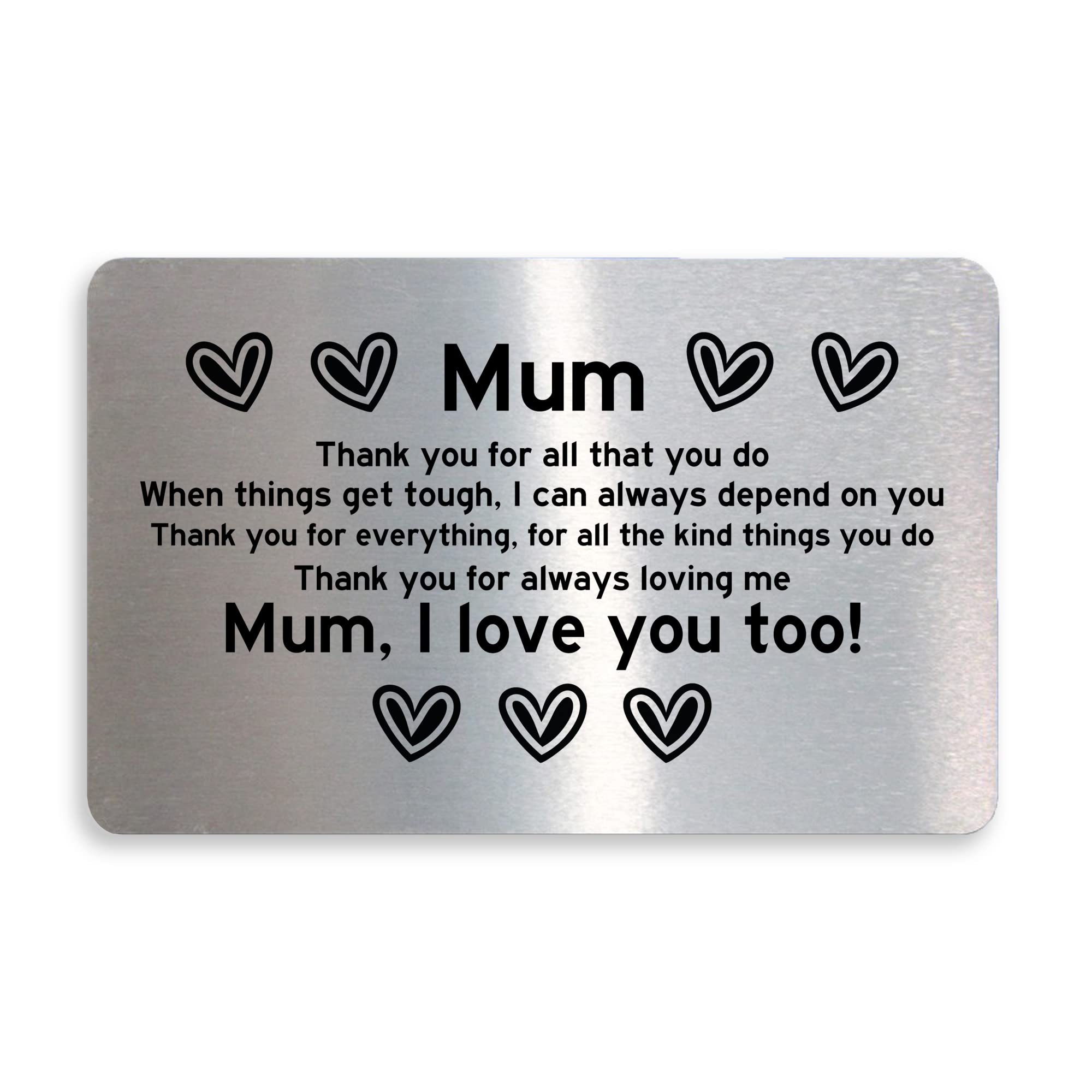 Mum Gift Poem Metal Card Mothers Day Birthday Gift From Daughter Son Keepsake