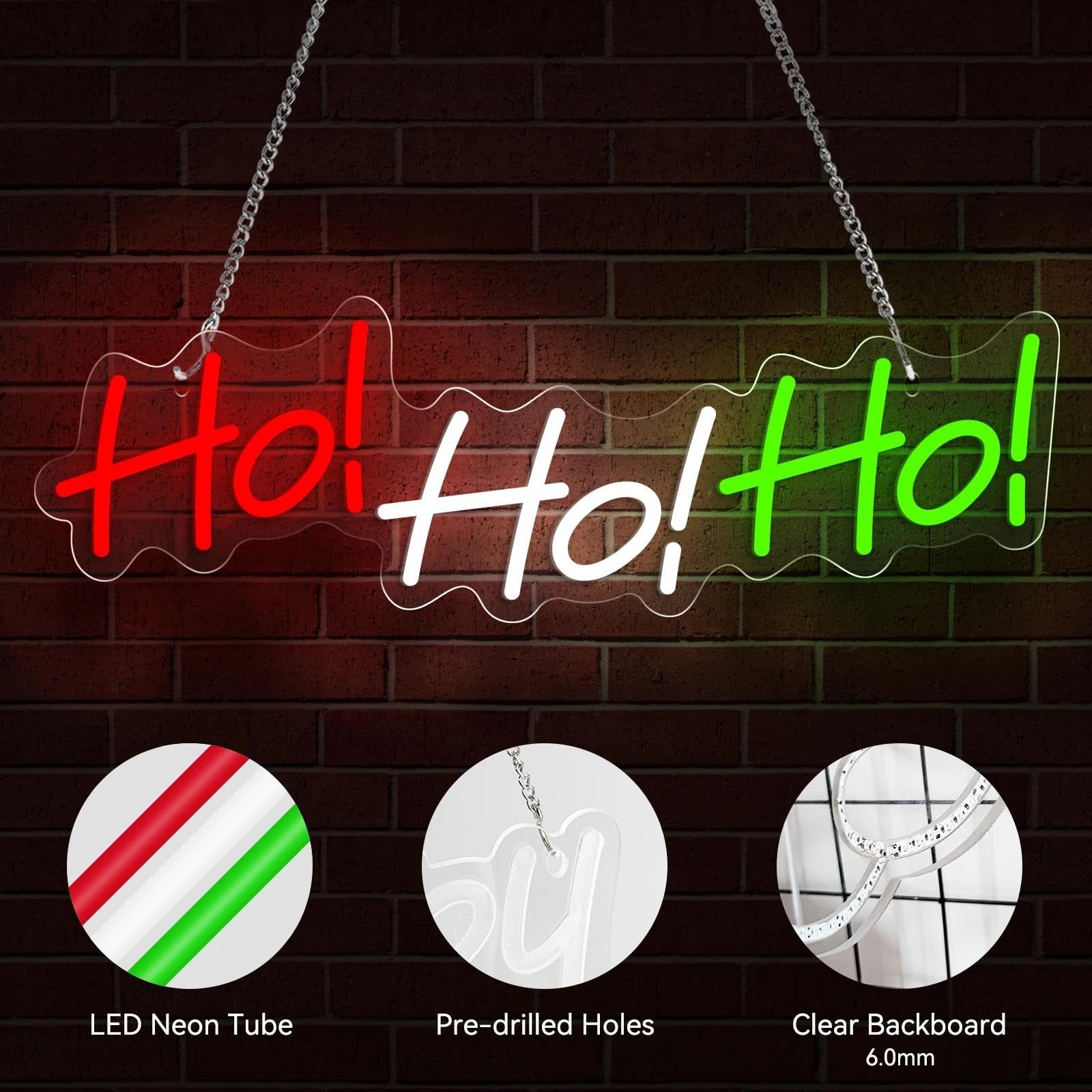 Luz de Diseño de Digital Letrero De Neón LED HO, HO, HO, Luz De Decoración De Pared Alimentada Por USB Para Dormitorio, Bar, Sala De Juegos, Fiesta, 12.5cmx40cm