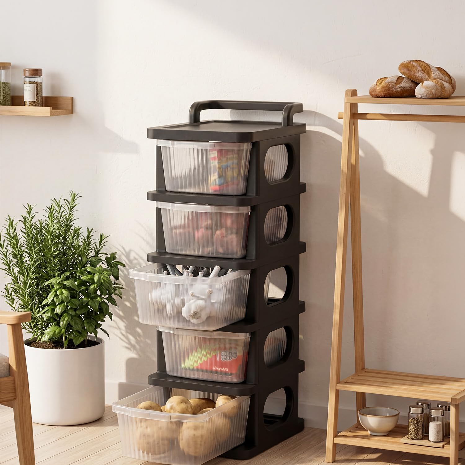 PrettyKrafts 5 Layer Heavy Duty Plastic Storage Drawer with Wheels | Modular Cabinet for Bedroom, Office, Home | Chest of Drawers Organiser for Cosmetics, Kitchen items, Toys | Black and Clear-image-33