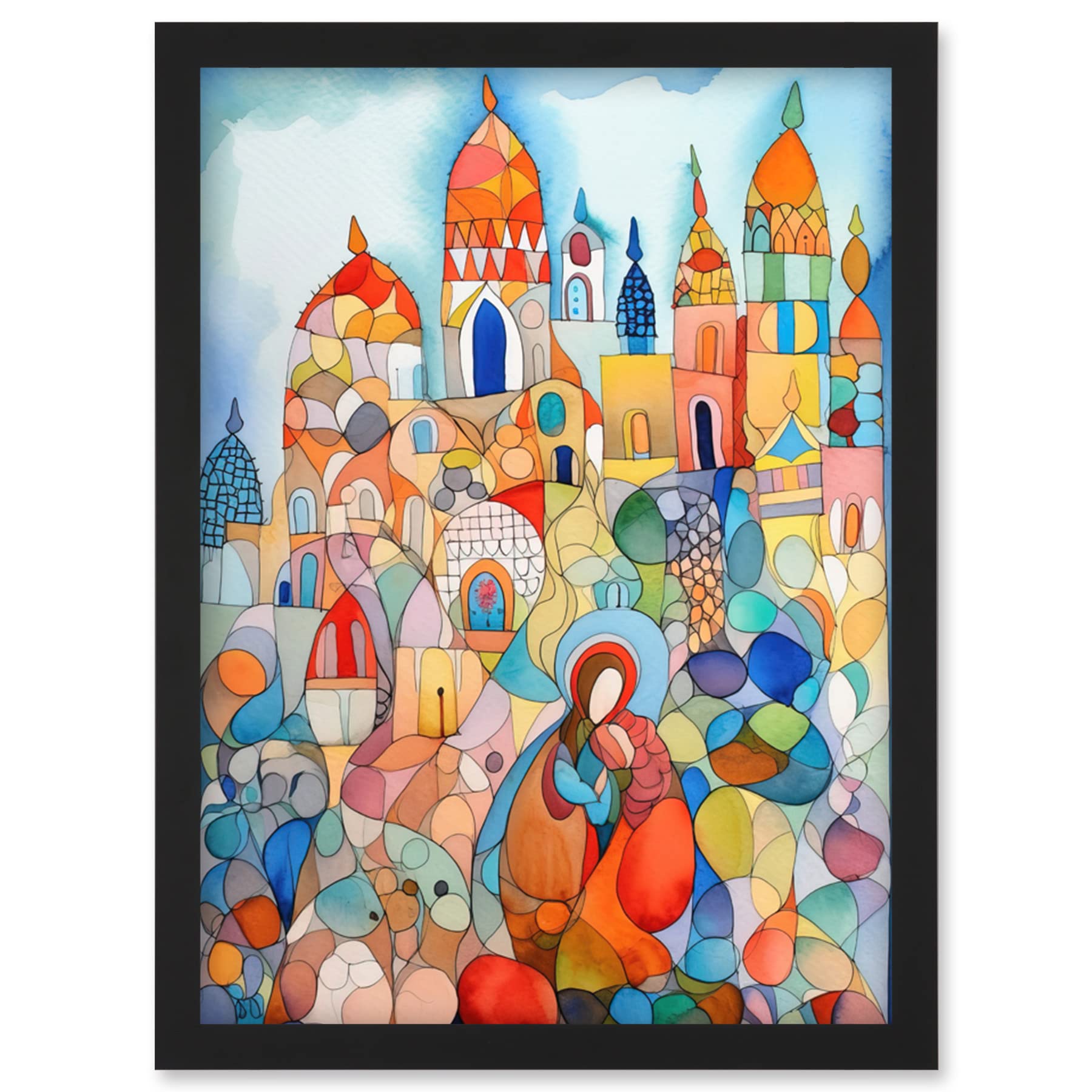 Artery8 Abstract Moroccan Cityscape Folk Art Wall Art PrintA4 Size from B&Q