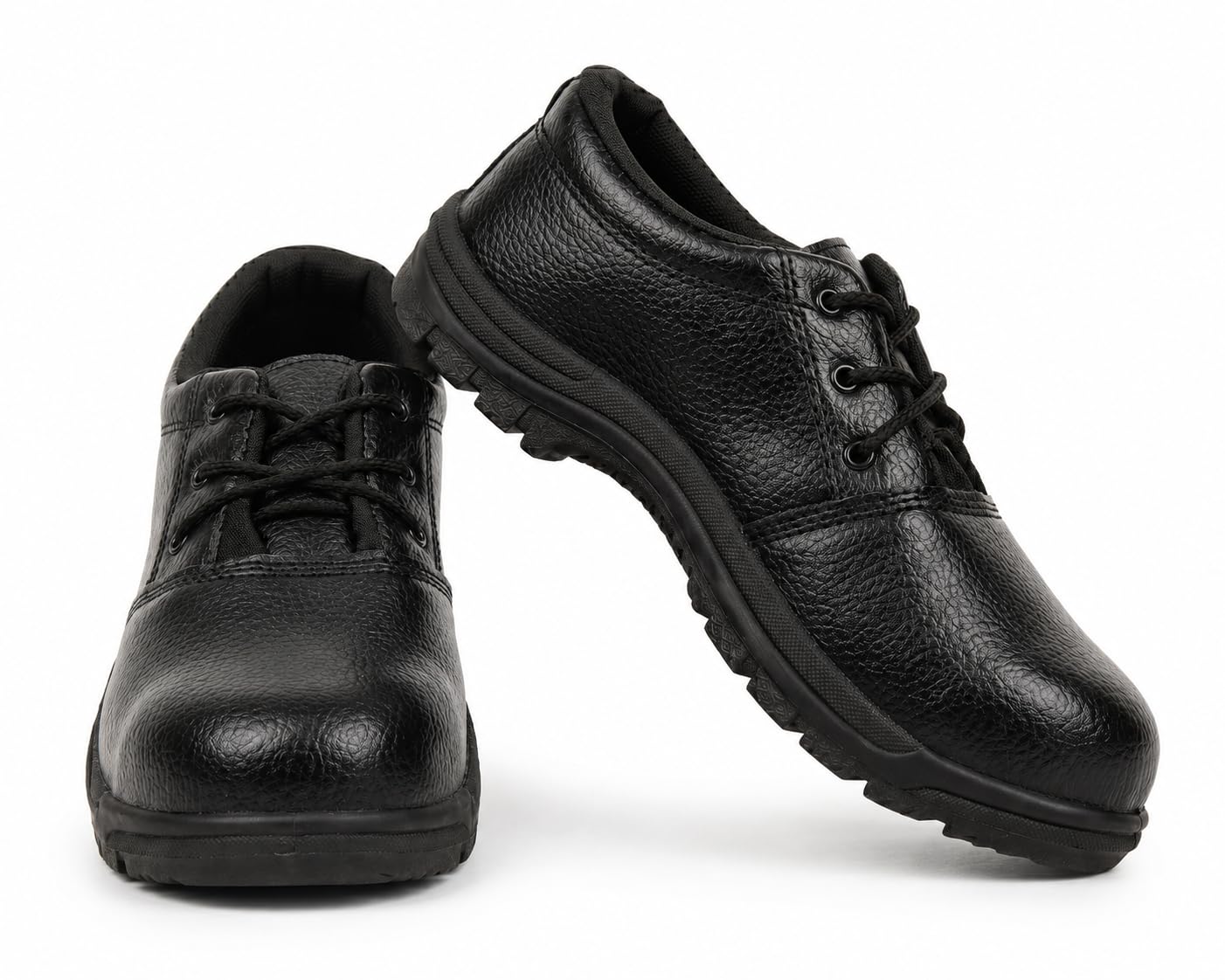 Red Pigeon Men’s Steel Toe Safety Shoes – Heavy Duty Industrial & Construction Work Shoes | Premium Pebbled Synthetic Leather, Oil & Slip Resistant PVC Sole, Comfort Padded Collar (Black)-picture-13