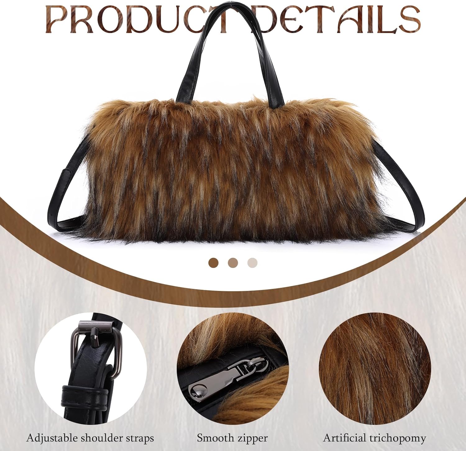 Fecialy Faux Fur Tote Bag for Women Fluffy Handbags Plush Crossbody Shoulder Bag Furry Hobo Purse