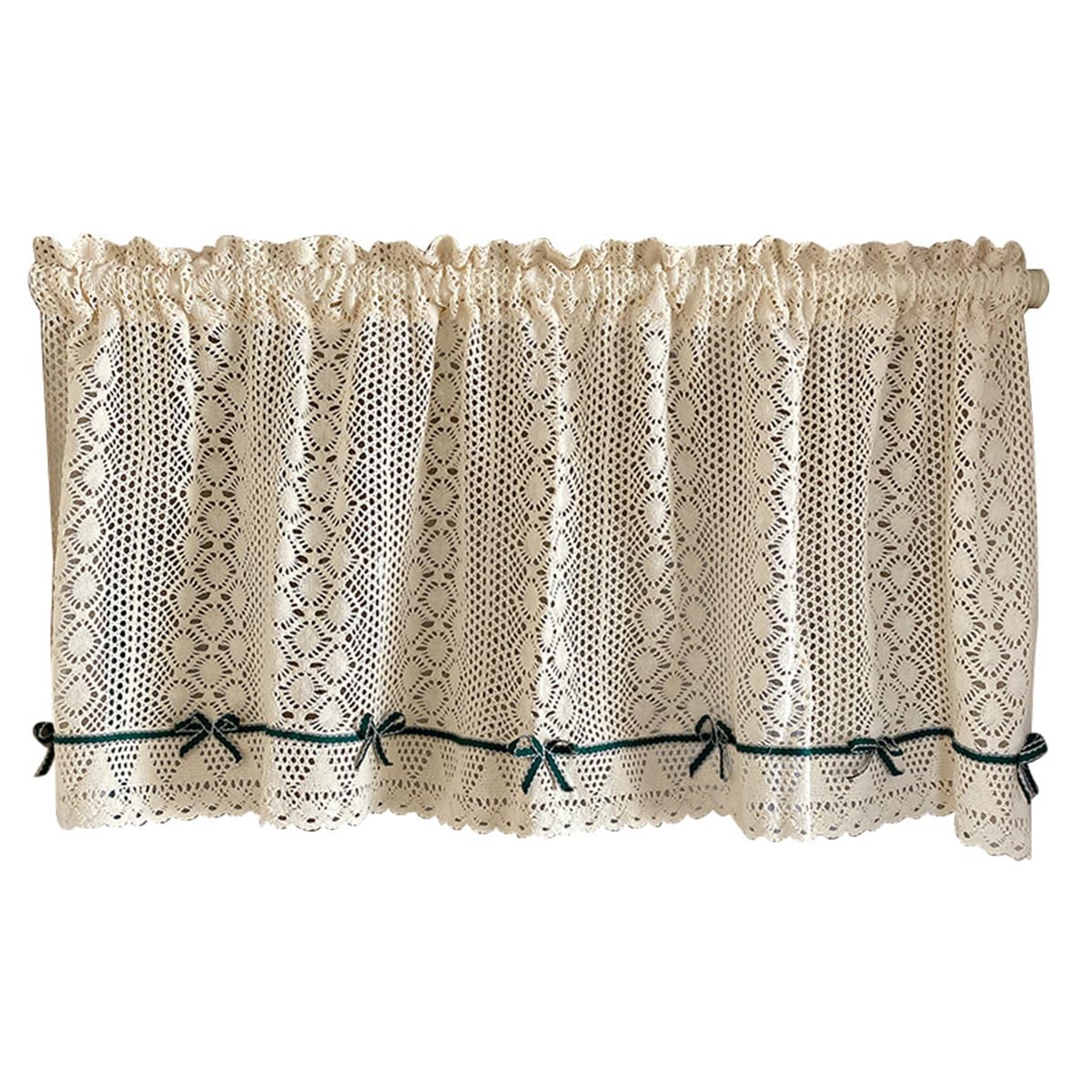 Rideau en filet au crochet Teron avec pompon | Brise-bise de cuisine 45x130 cm