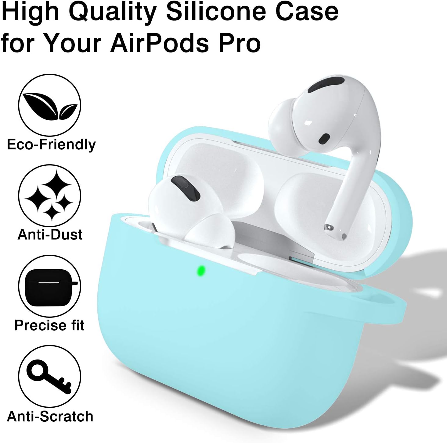 GEAK Silicone AirPods Pro Case Cover [Front LED Visible], Shockproof Protective Airpod Cover with Keychain Compatible for AirPods Pro Case 2019, Nightglow Blue