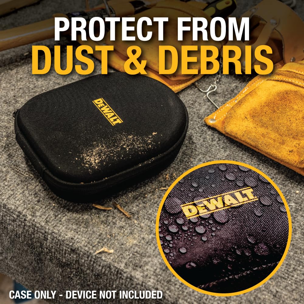 DEWALT Custodia protettiva per auricolari con archetto da collo, compatta e leggera, con custodia rigida in EVA, antiurto, impermeabile, interno morbido e tasca per accessori