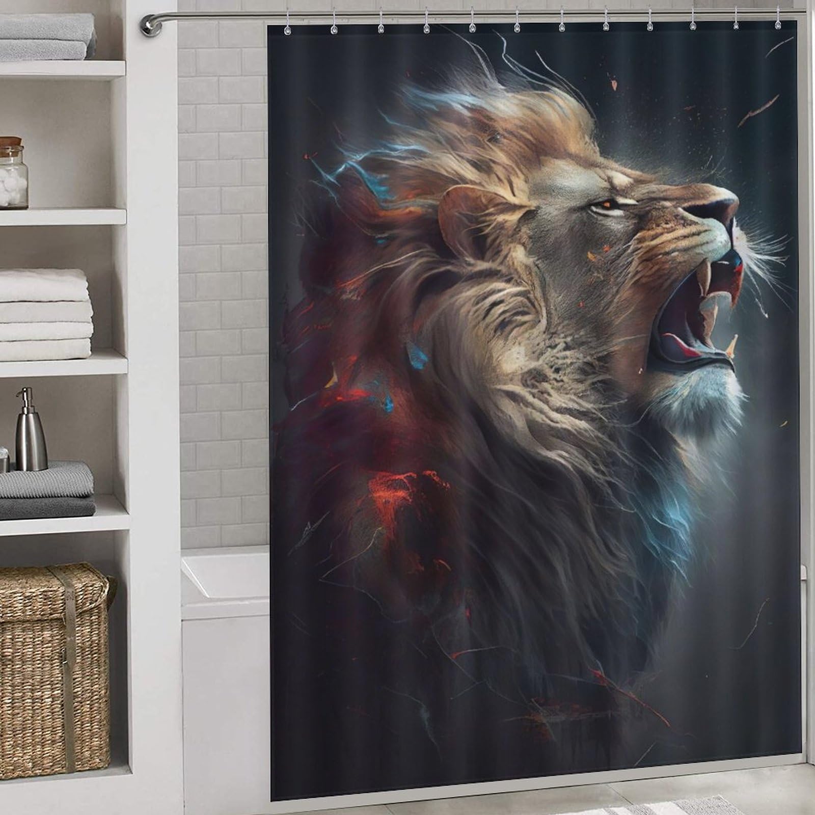 Rideau de douche lion de qualité supérieure avec crochets