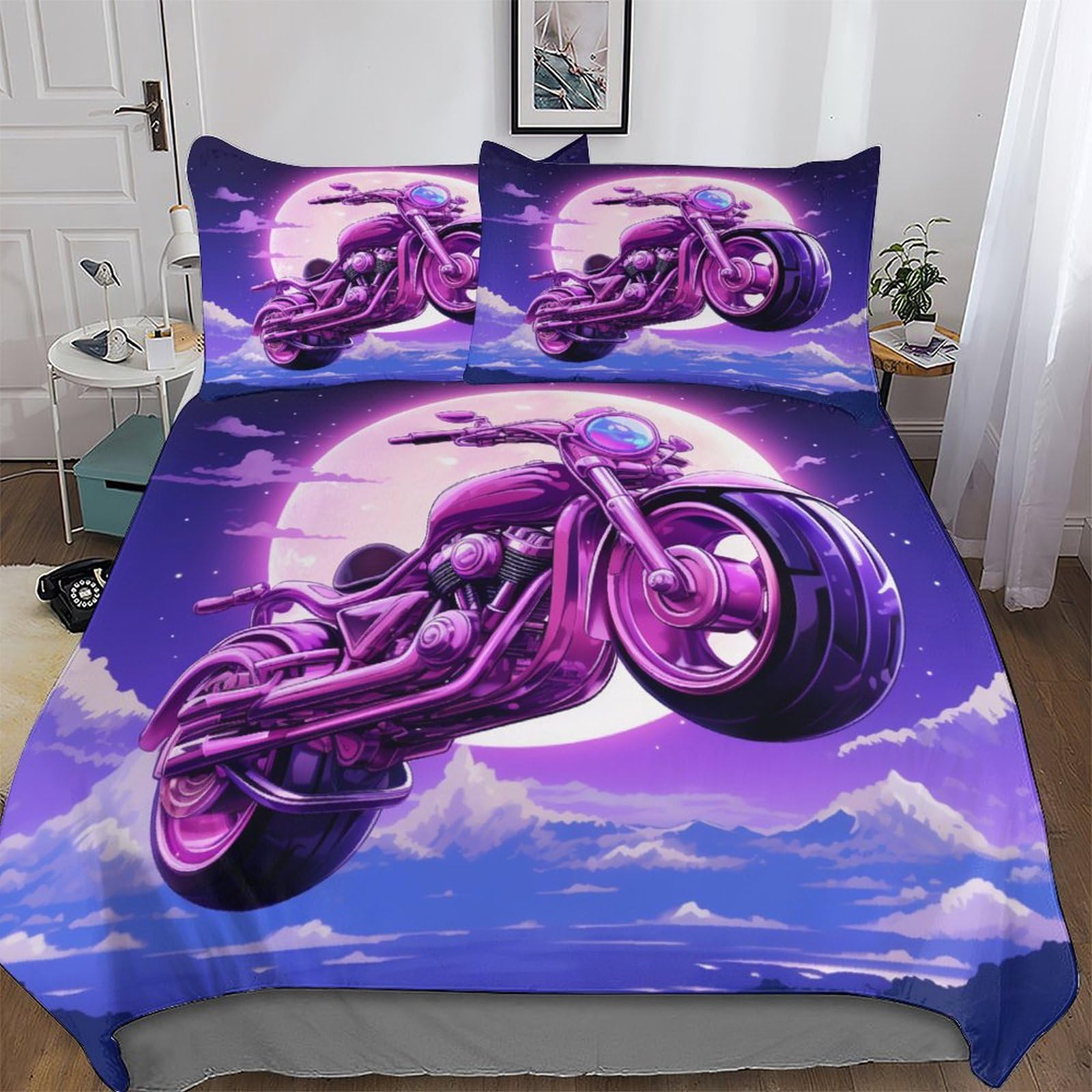 Housse de couette moto抗皺面料 220x240 cm pour un lit king size doux et facile à repasser